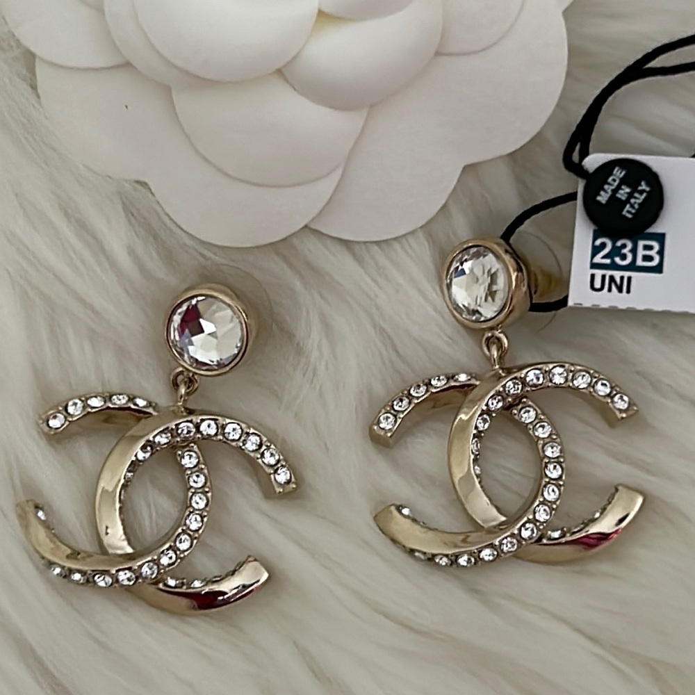 CHANEL CC Dangle Earrings with Crystals